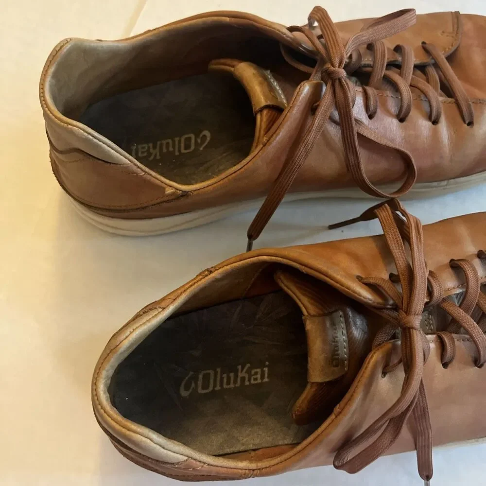 Olukai Lae'ahi li 'ili Leather Sneaker Brown Mens Lace Up Shoes SZ 11